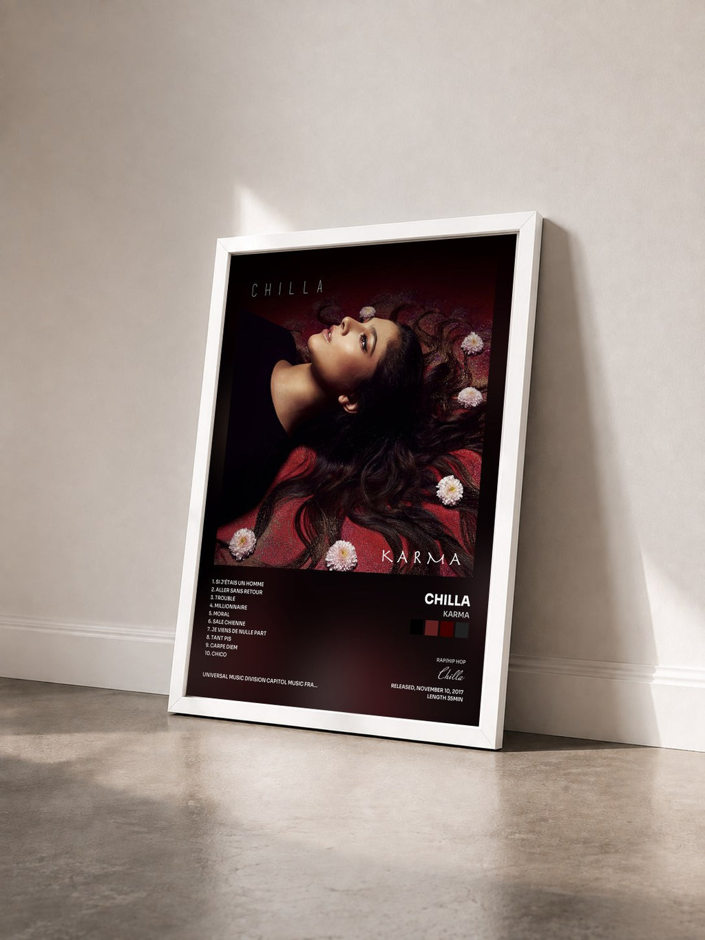 #blanc Tableau de l'album Karma de Chilla vu de trois quarts, cadre blanc