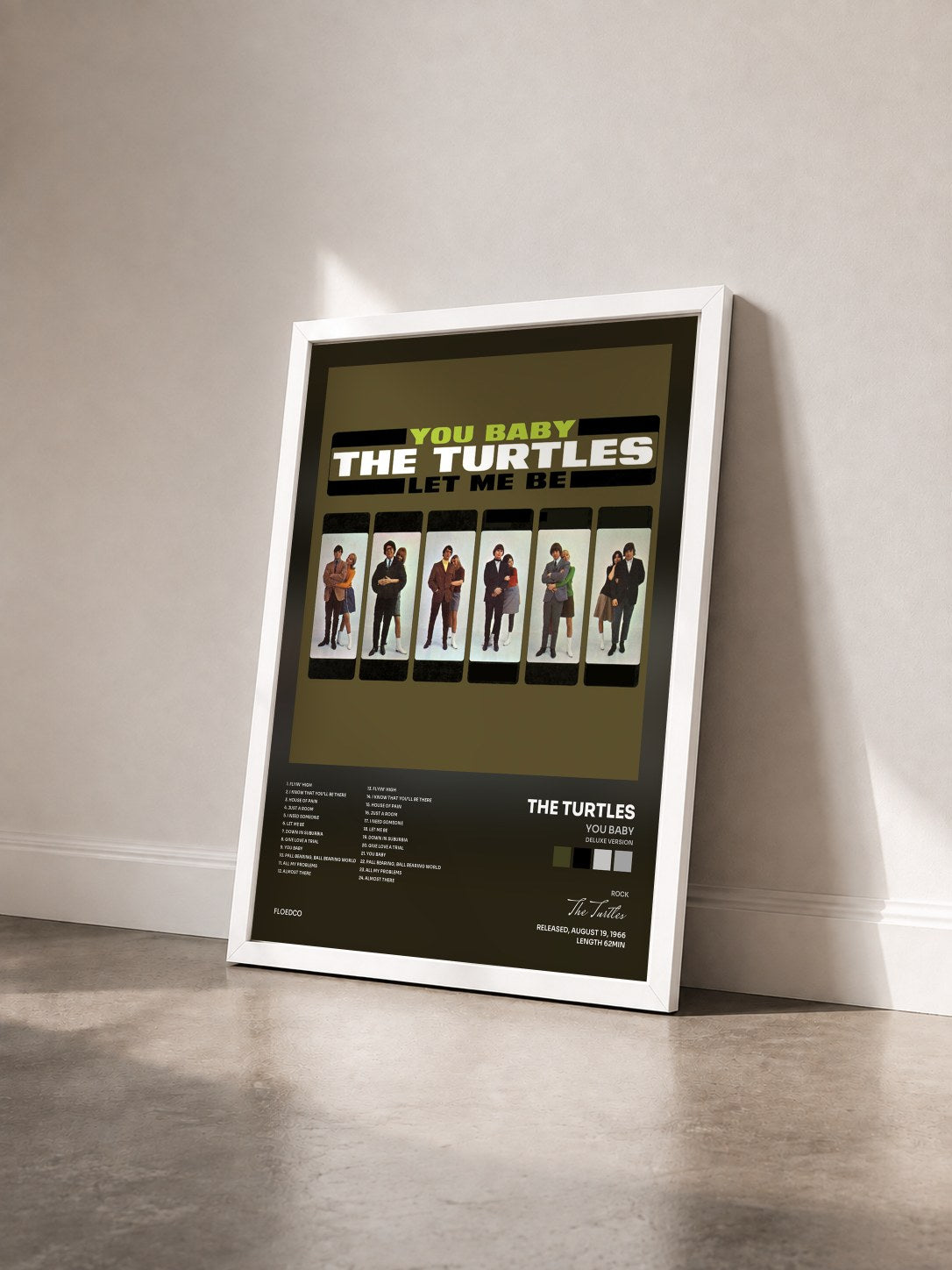 #blanc Tableau de l'album You Baby (Deluxe Version) de The Turtles vu de trois quarts, cadre blanc