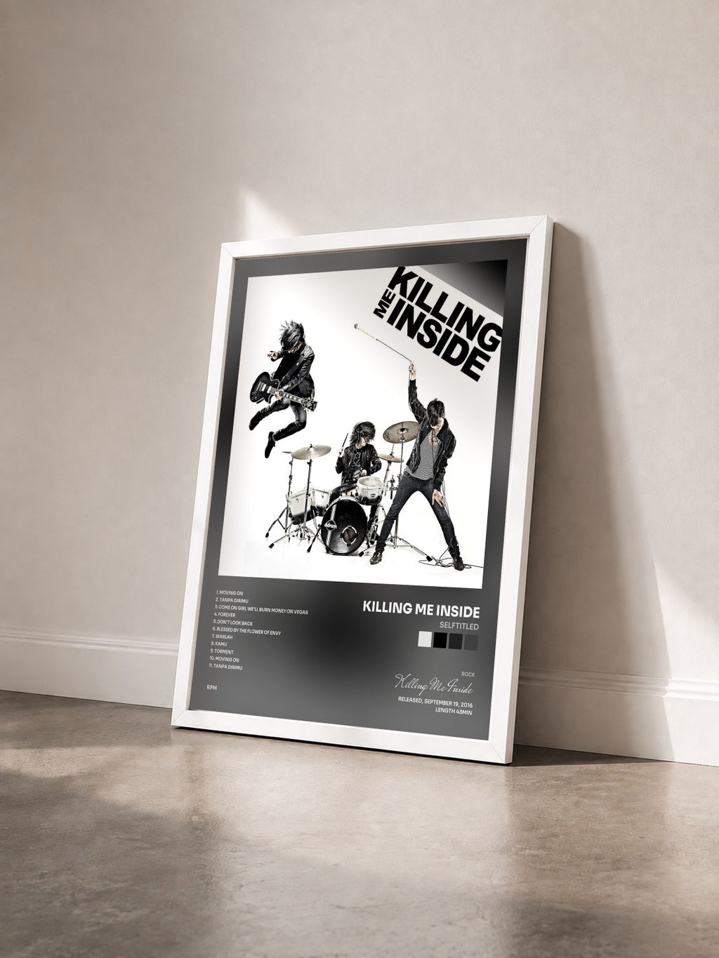 #blanc Selftitled by Killing Me Inside as a framed art print seen at an angle, white frame