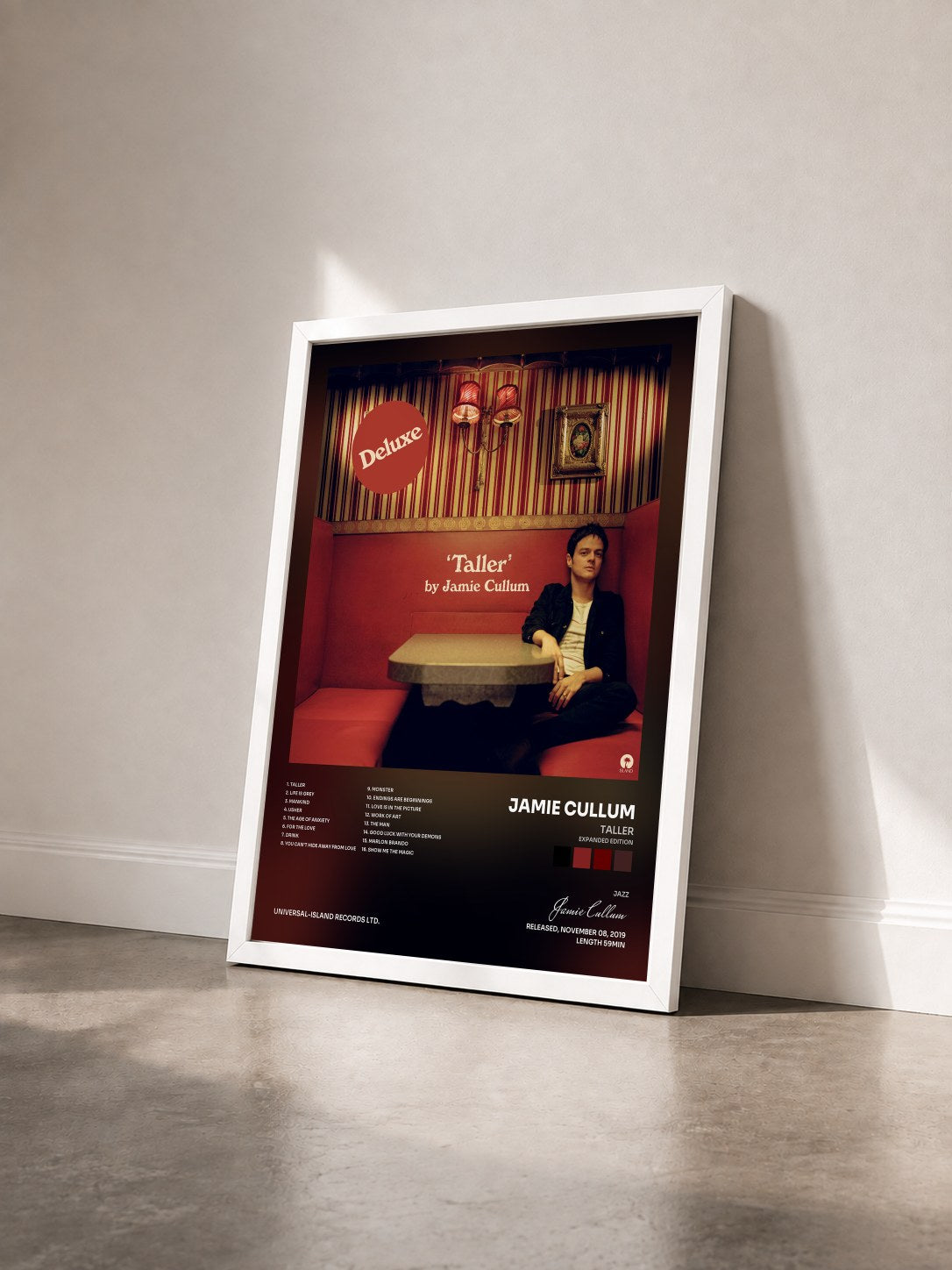 #blanc Tableau de l'album Taller (Expanded Edition) de Jamie Cullum vu de trois quarts, cadre blanc