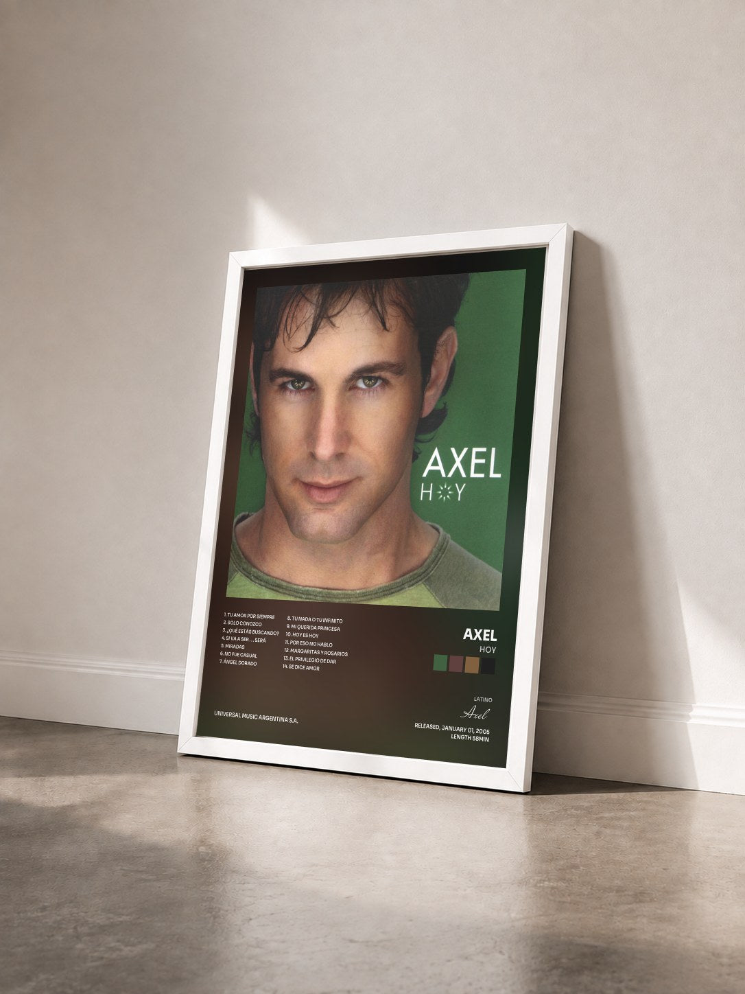 #blanc Tableau de l'album Hoy de Axel vu de trois quarts, cadre blanc