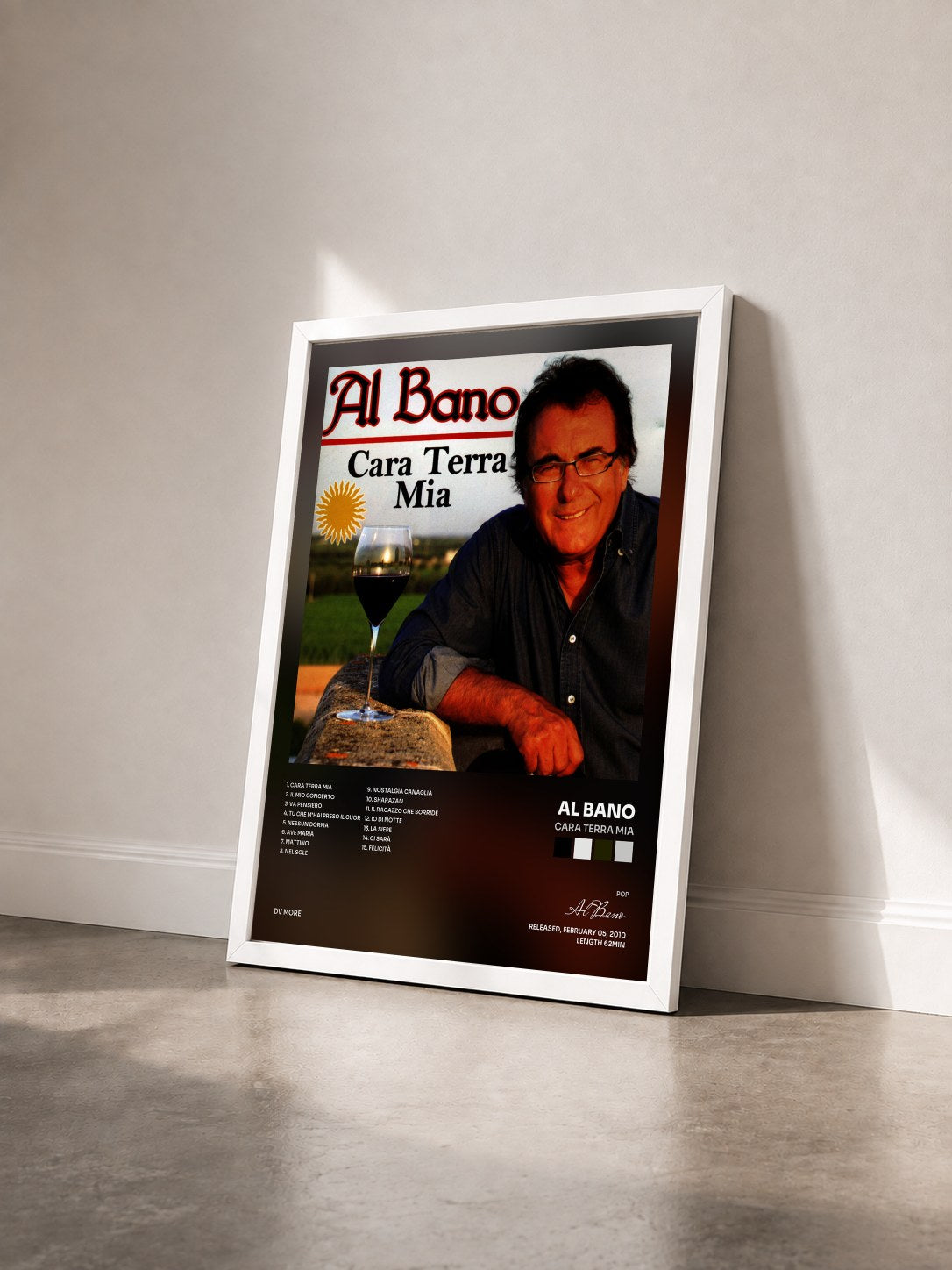 #blanc Tableau de l'album Cara terra mia de Al Bano vu de trois quarts, cadre blanc
