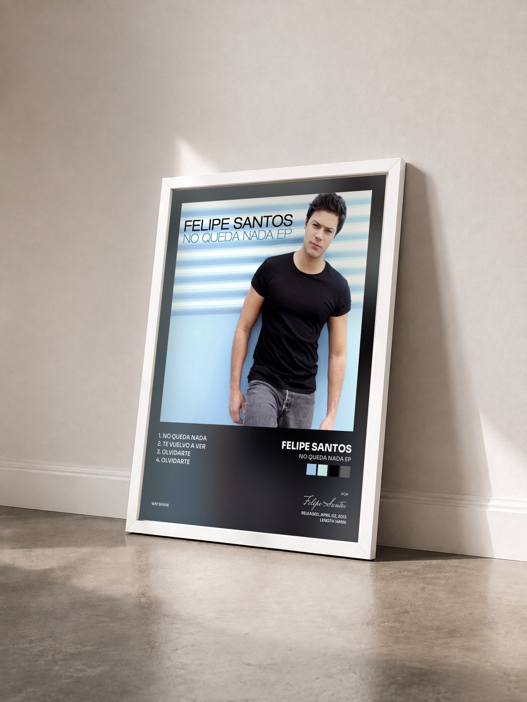 #blanc Tableau de l'album No queda nada EP de Felipe Santos vu de trois quarts, cadre blanc