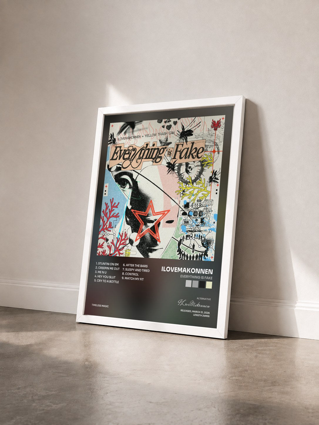 #blanc Tableau de l'album Everything is Fake de ILoveMakonnen vu de trois quarts, cadre blanc