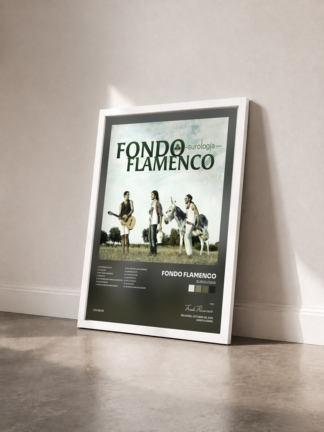 #blanc Tableau de l'album Surologia de Fondo Flamenco vu de trois quarts, cadre blanc