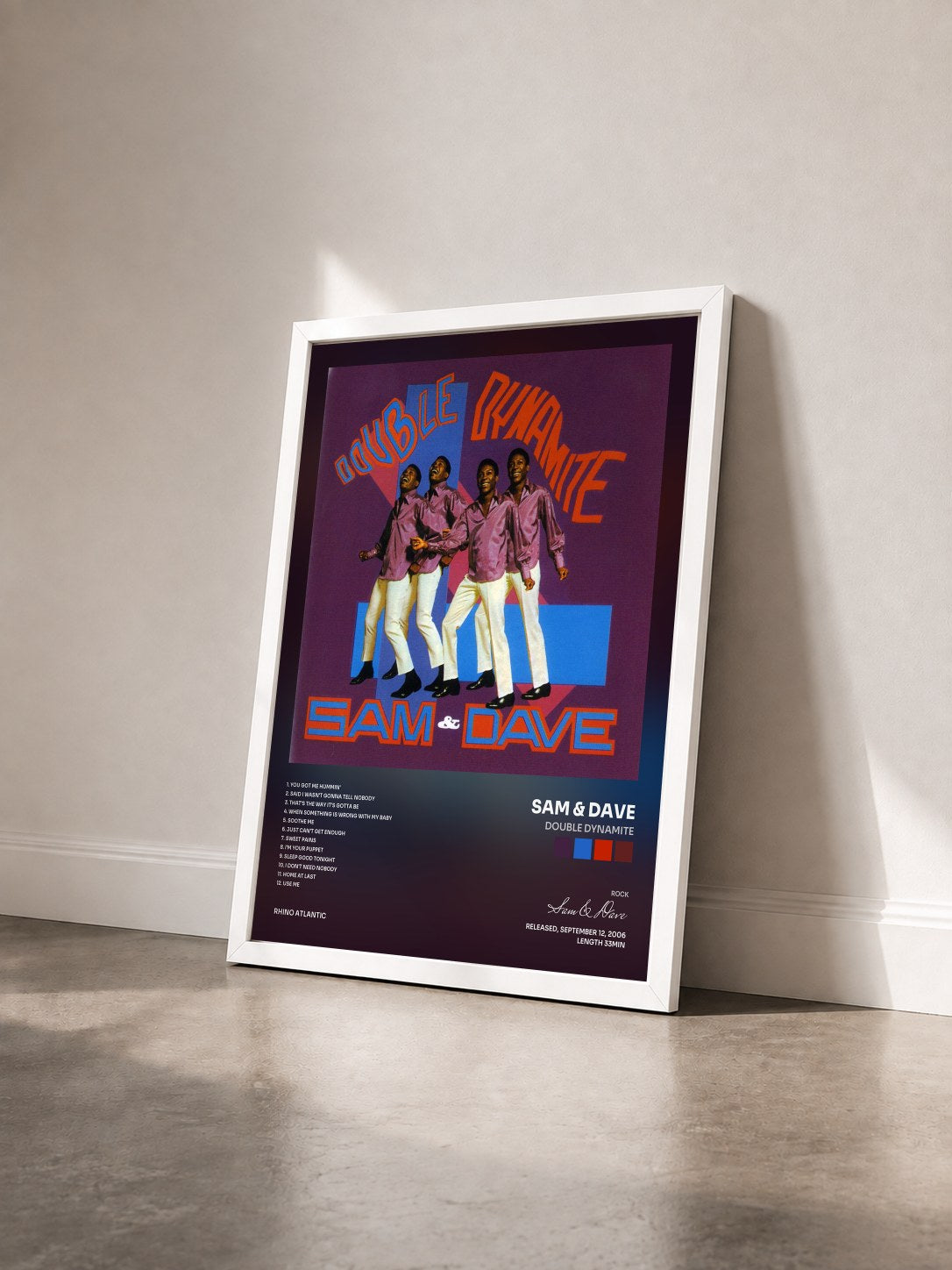 #blanc Tableau de l'album Double Dynamite de Sam & Dave vu de trois quarts, cadre blanc