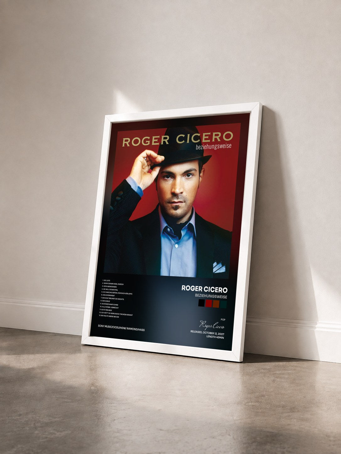 #blanc Tableau de l'album Beziehungsweise de Roger Cicero vu de trois quarts, cadre blanc