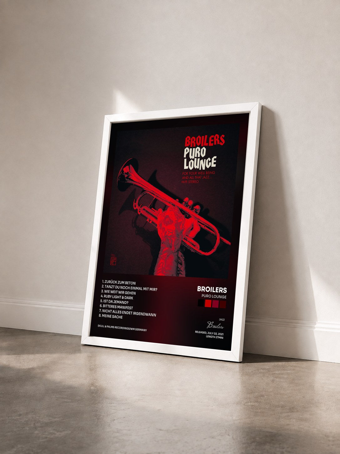 #blanc Tableau de l'album Puro Lounge de Broilers vu de trois quarts, cadre blanc