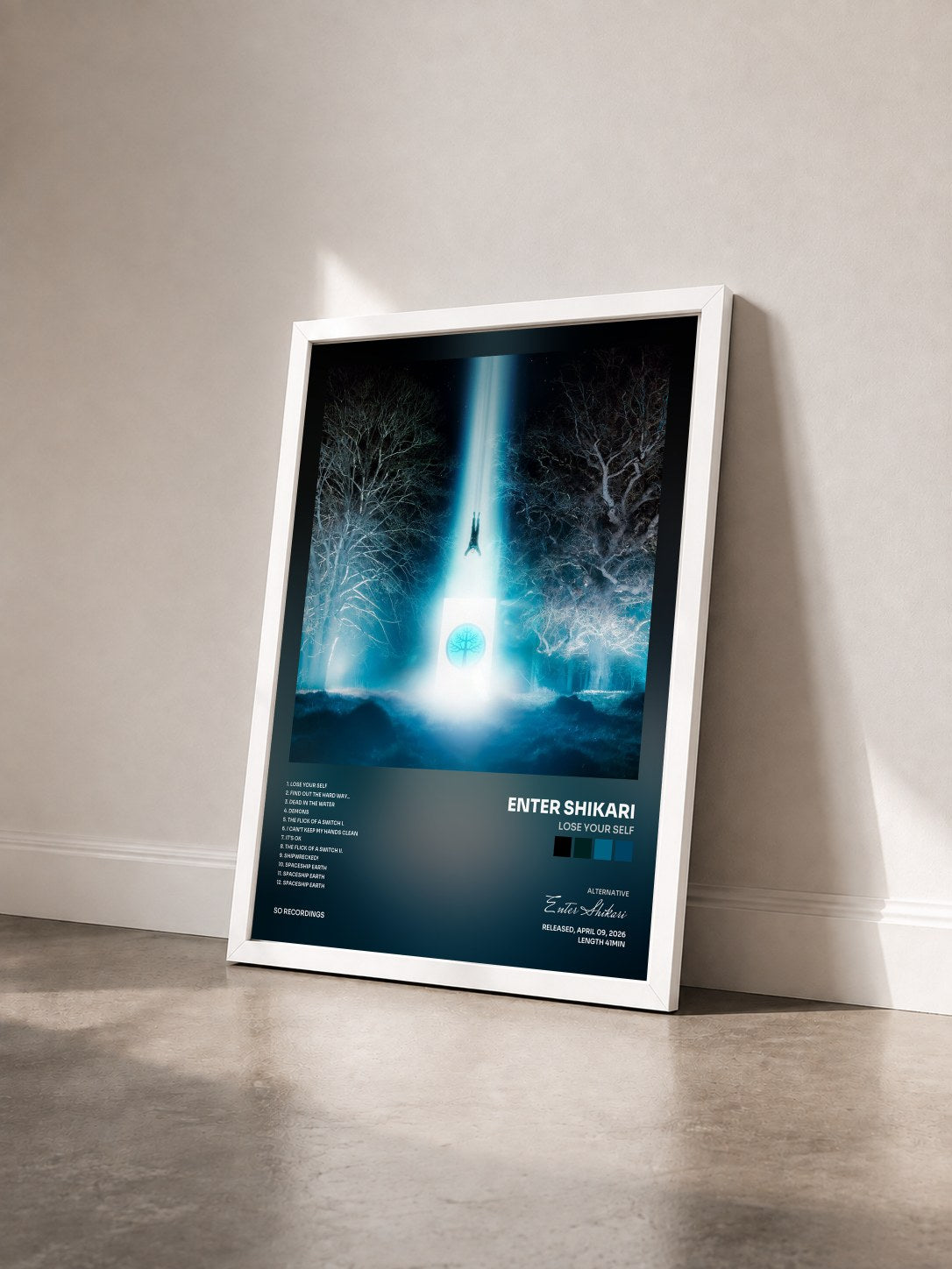 #blanc Tableau de l'album Lose Your Self de Enter Shikari vu de trois quarts, cadre blanc
