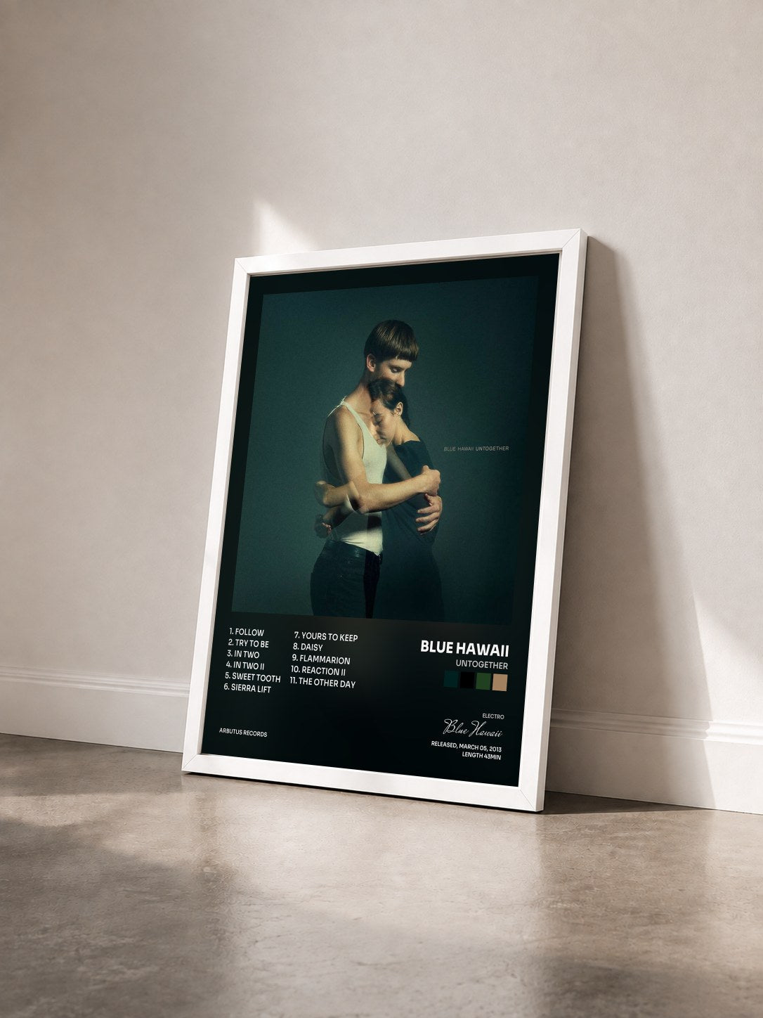 #blanc Tableau de l'album Untogether de Blue Hawaii vu de trois quarts, cadre blanc