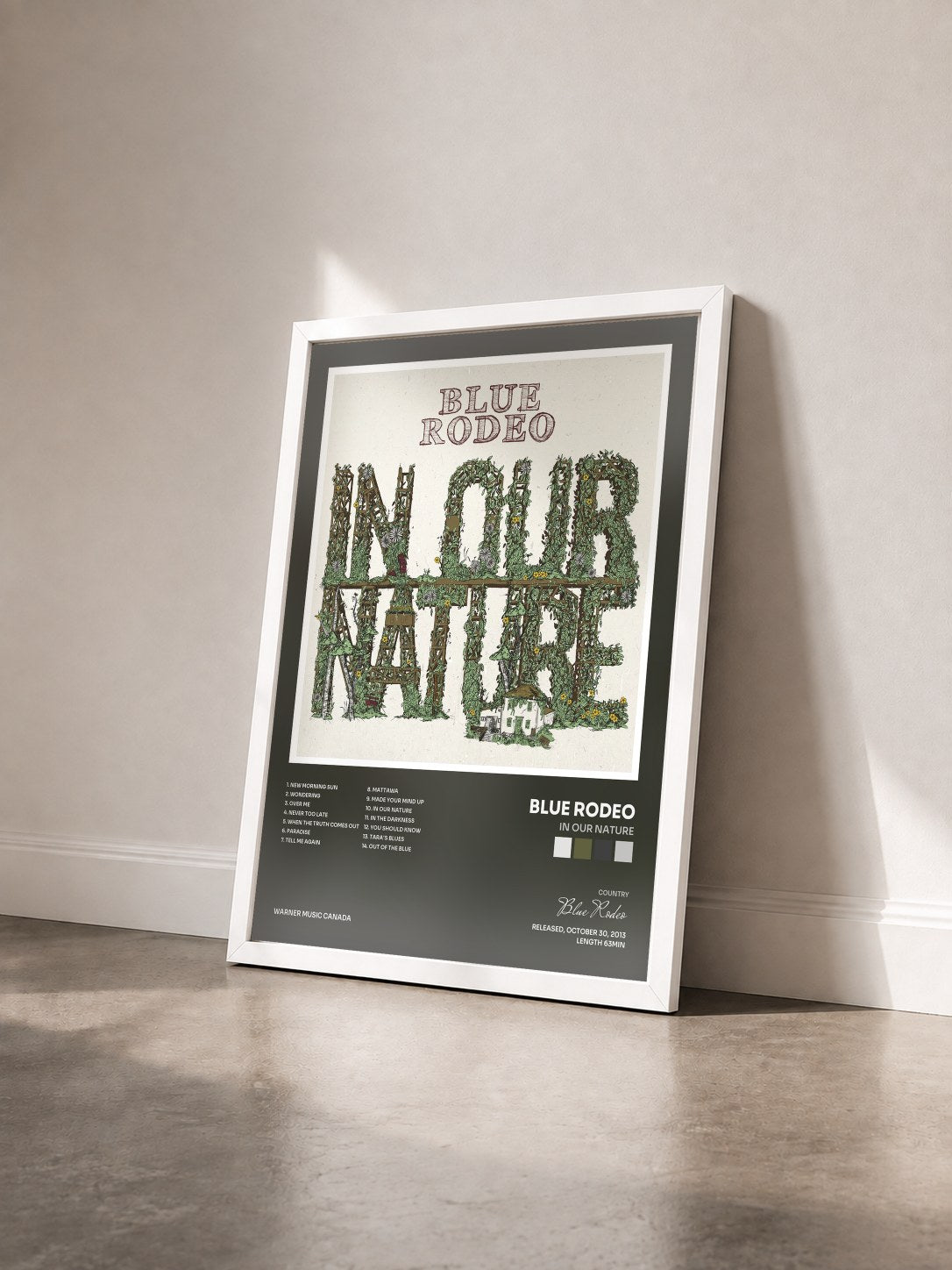 #blanc Tableau de l'album In Our Nature de Blue Rodeo vu de trois quarts, cadre blanc