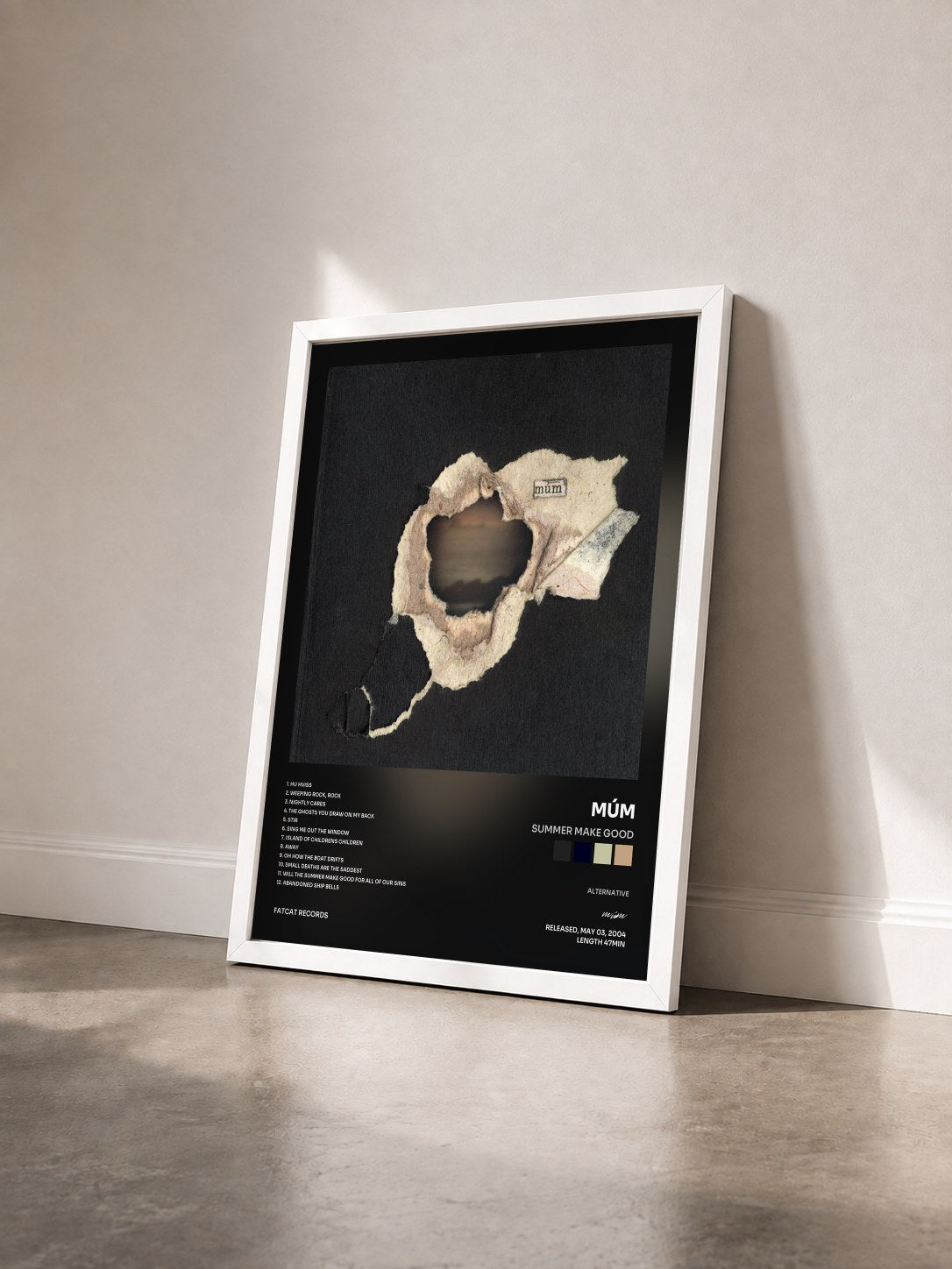 #blanc Tableau de l'album Summer Make Good de múm vu de trois quarts, cadre blanc