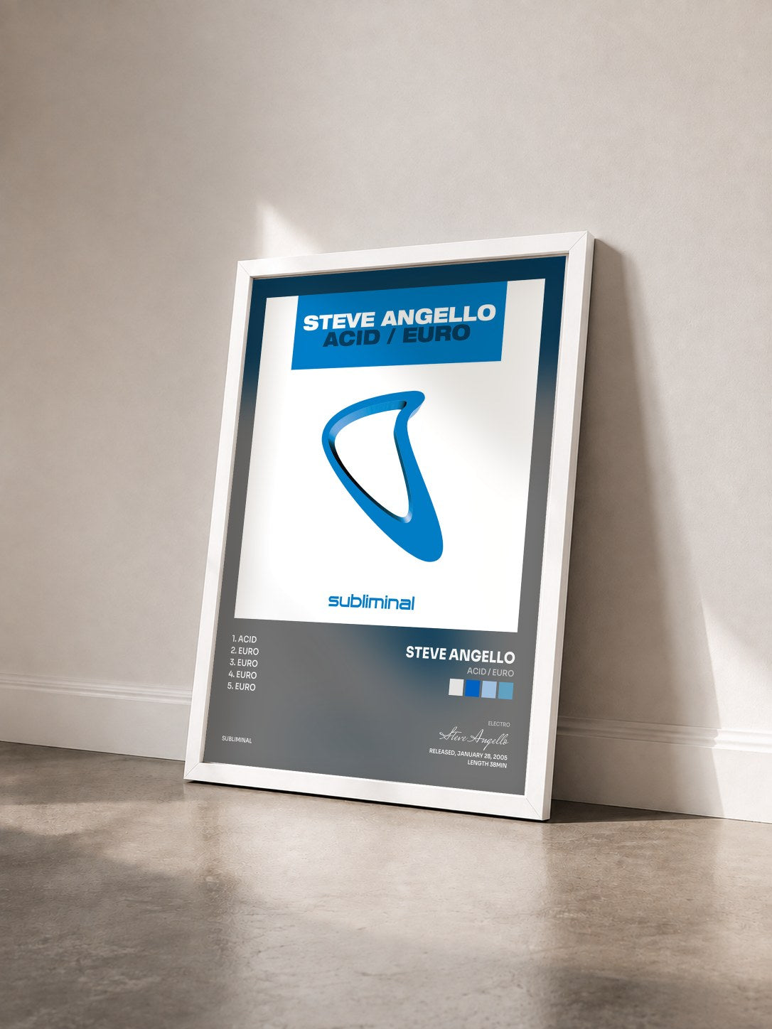 #blanc Tableau de l'album Acid / Euro de Steve Angello vu de trois quarts, cadre blanc