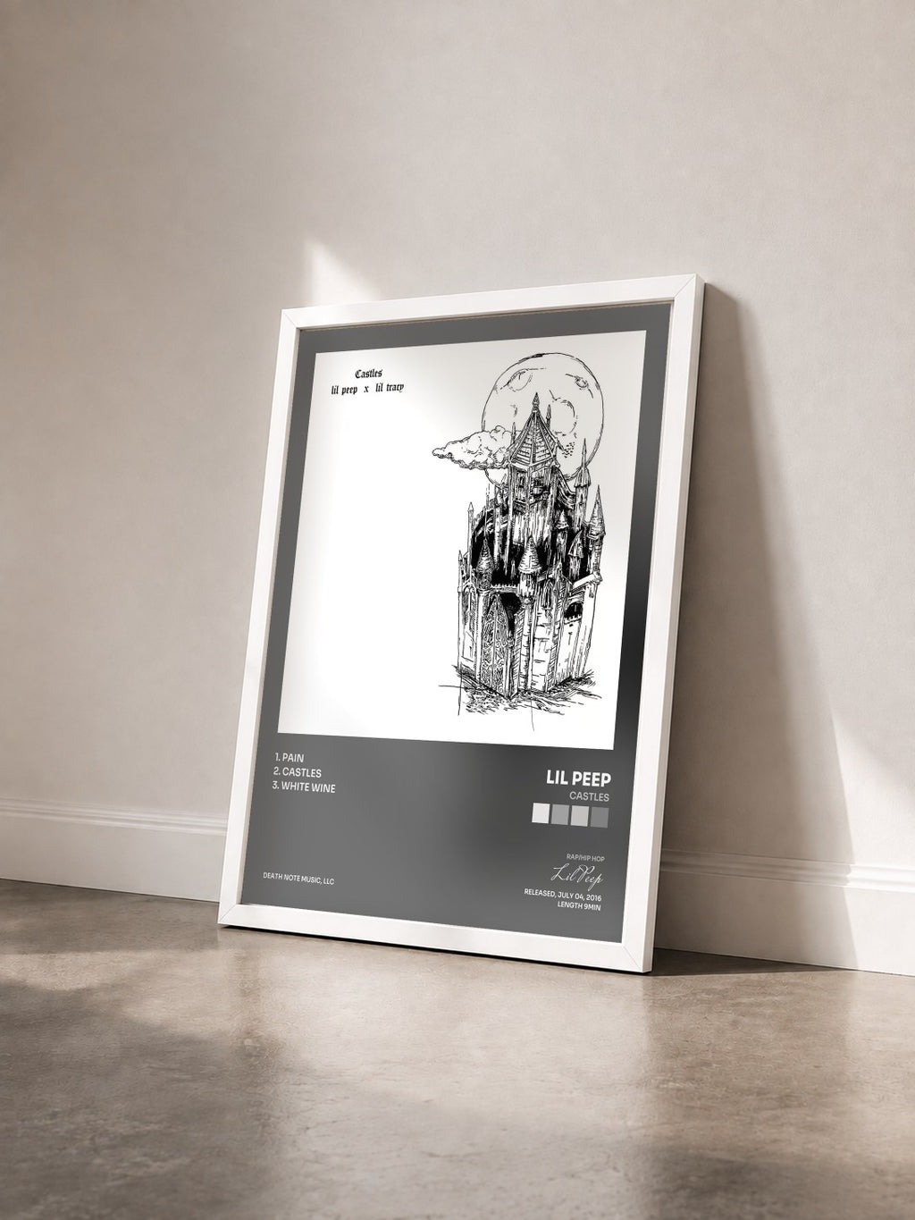 #blanc Tableau de l'album castles de Lil Peep vu de trois quarts, cadre blanc