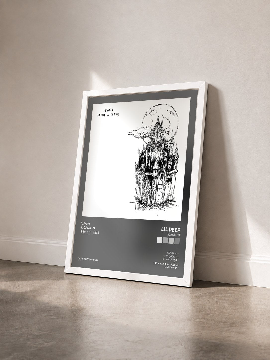 #blanc Tableau de l'album castles de Lil Peep vu de trois quarts, cadre blanc
