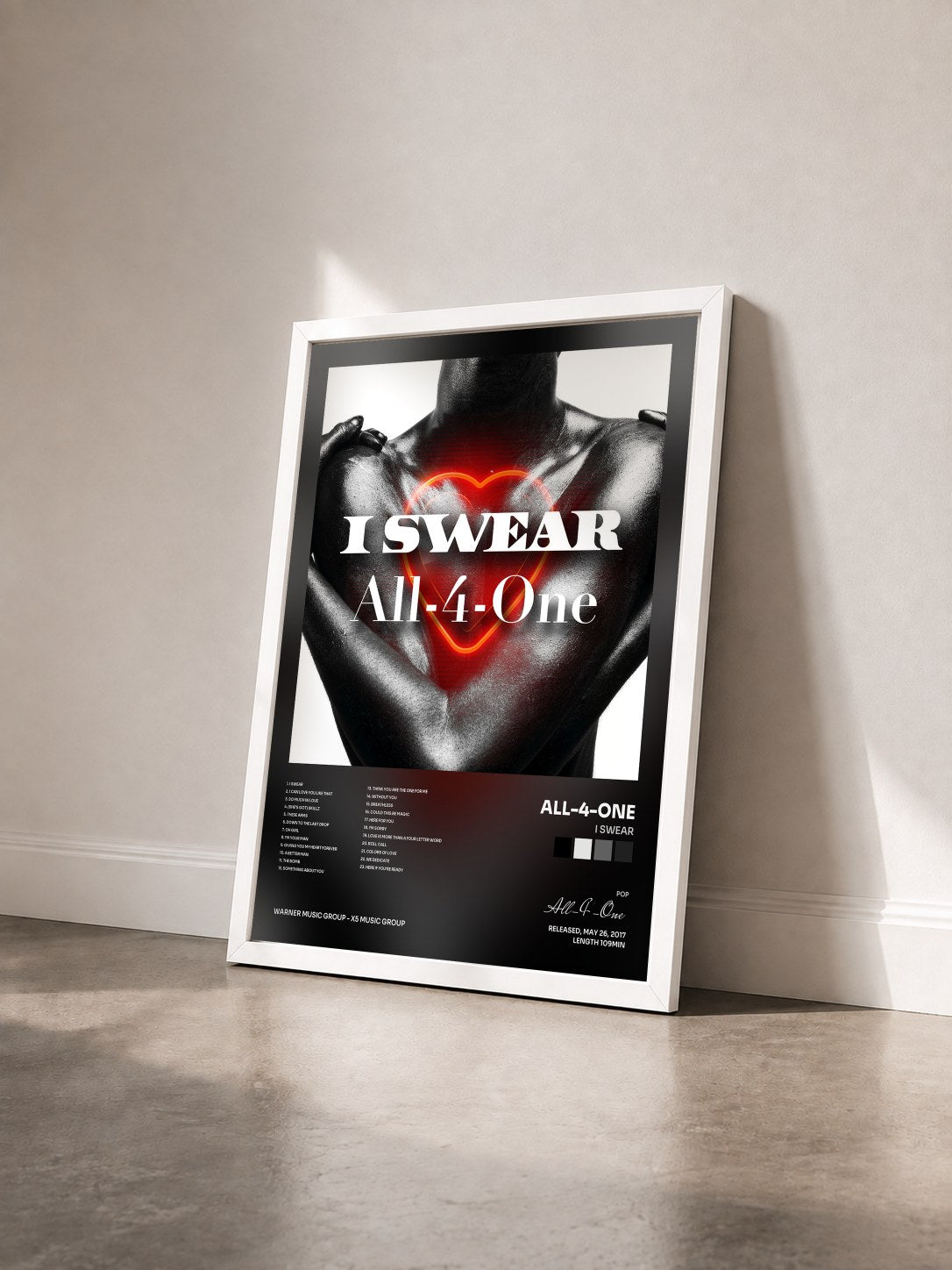 #blanc Tableau de l'album I Swear de All-4-One vu de trois quarts, cadre blanc