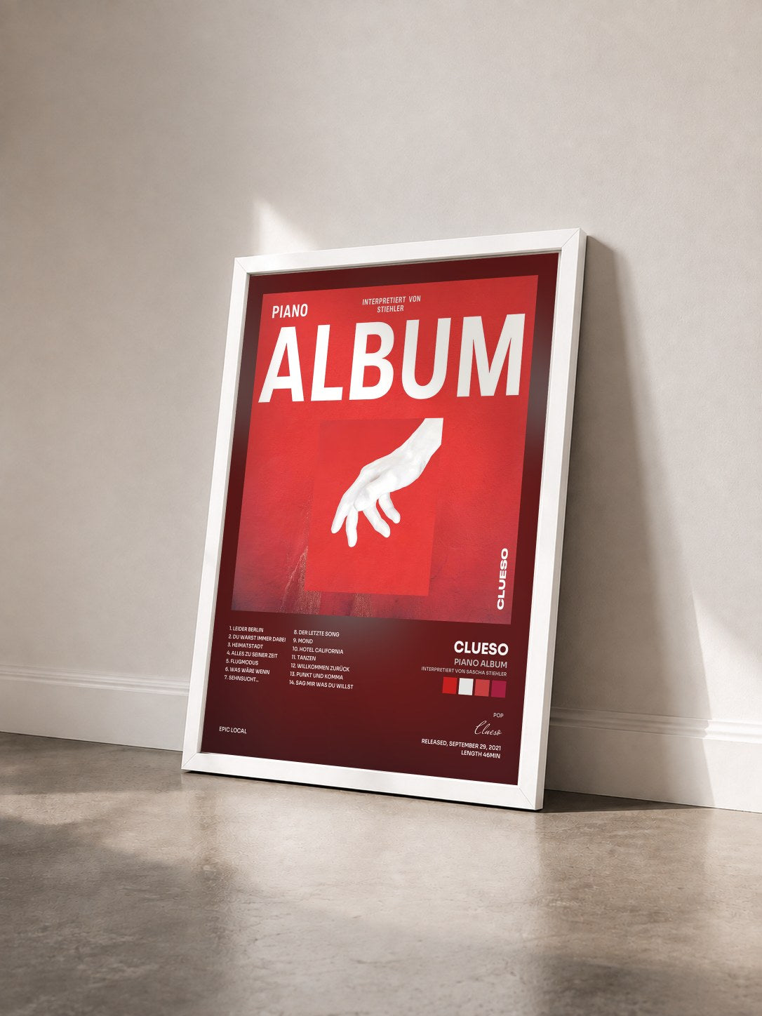 #blanc Tableau de l'album Piano ALBUM (interpretiert von Sascha Stiehler) de Clueso vu de trois quarts, cadre blanc