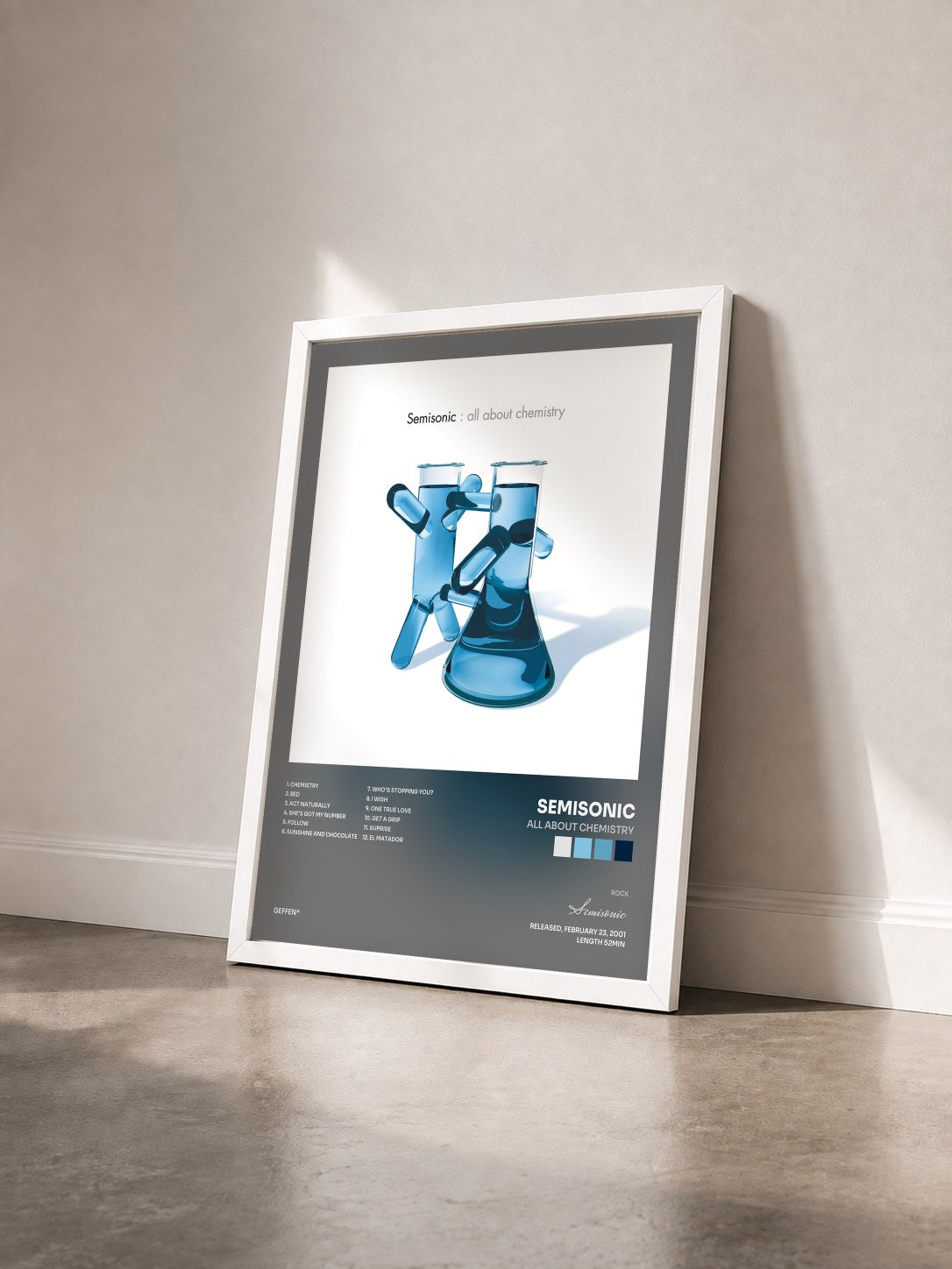 #blanc Tableau de l'album All About Chemistry de Semisonic vu de trois quarts, cadre blanc