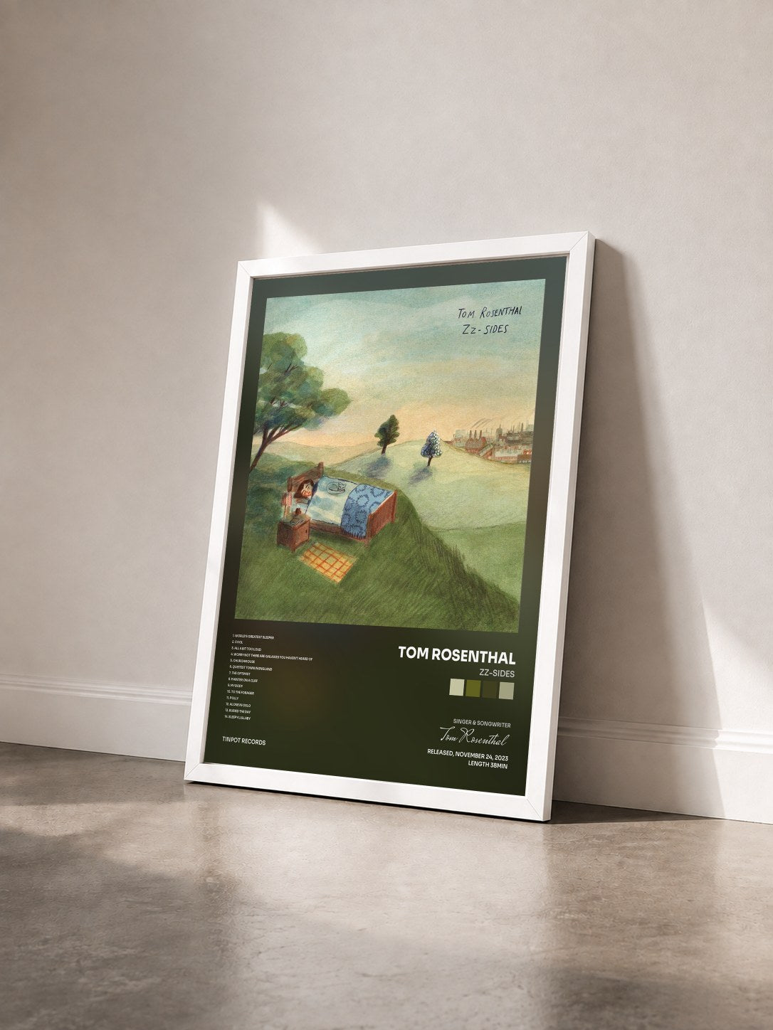 #blanc Tableau de l'album Zz-Sides de Tom Rosenthal vu de trois quarts, cadre blanc