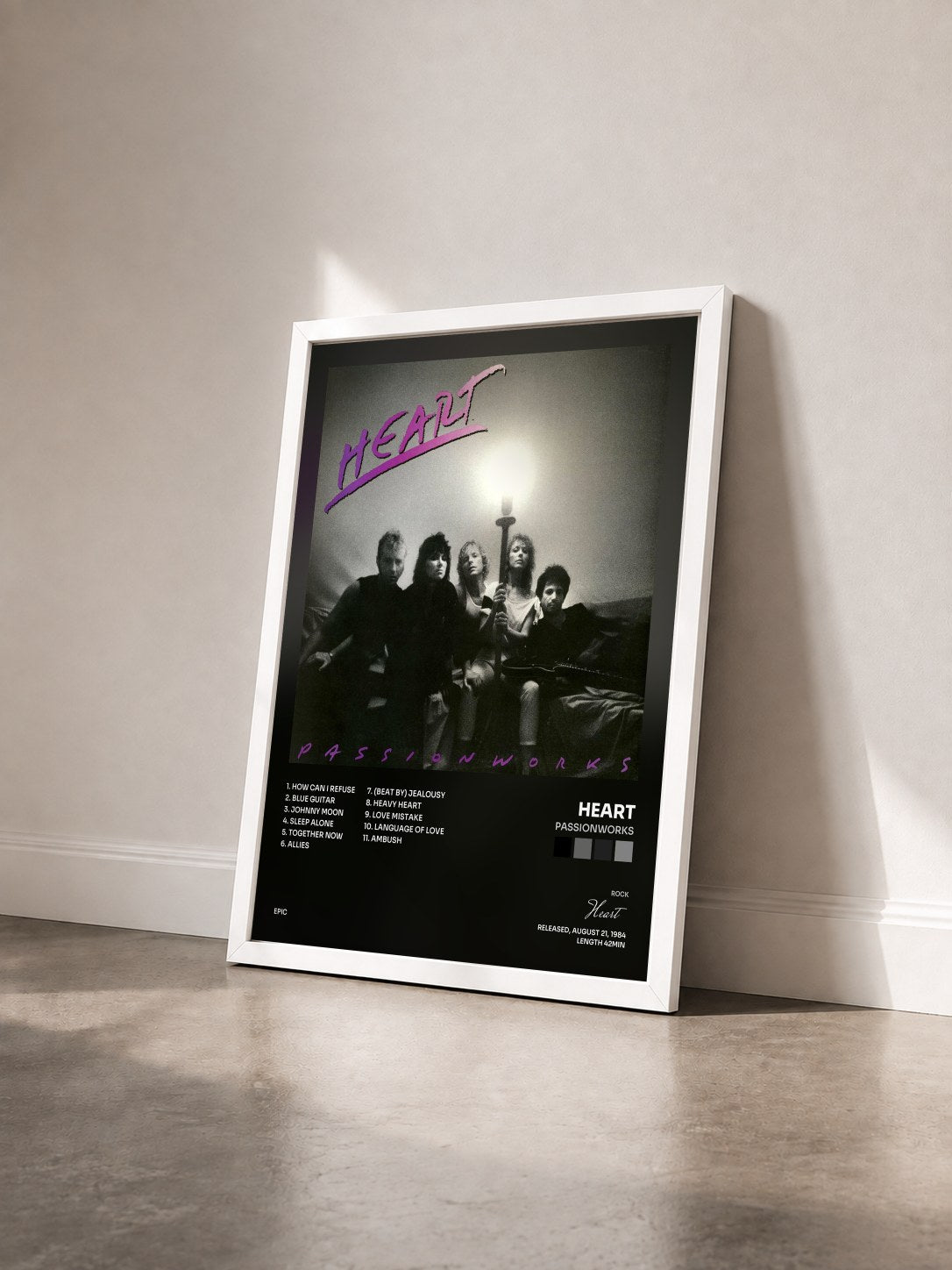 #blanc Tableau de l'album Passionworks de Heart vu de trois quarts, cadre blanc