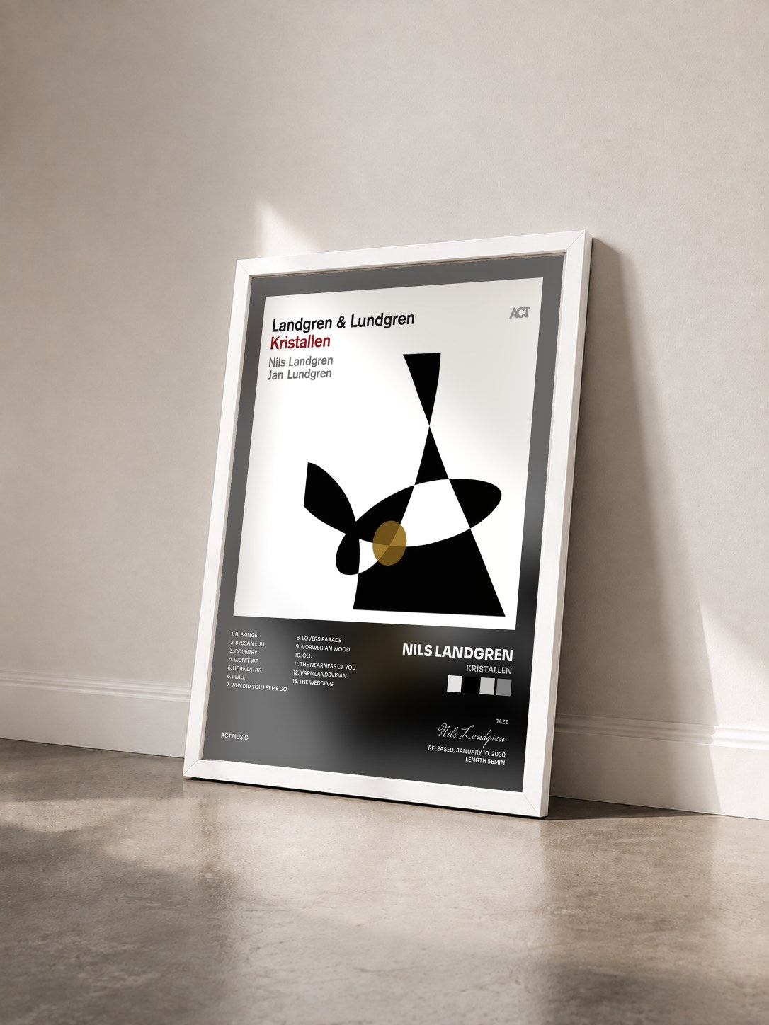 #blanc Tableau de l'album Kristallen de Nils Landgren vu de trois quarts, cadre blanc