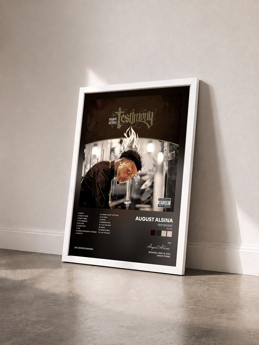 #blanc Tableau de l'album Testimony (Deluxe) de August Alsina vu de trois quarts, cadre blanc
