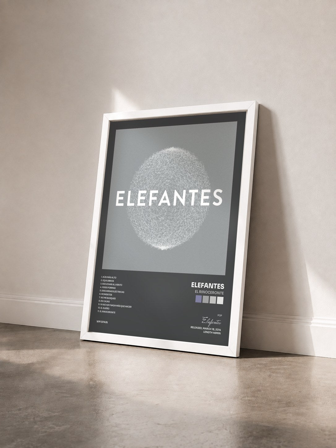 #blanc Tableau de l'album El Rinoceronte de Elefantes vu de trois quarts, cadre blanc
