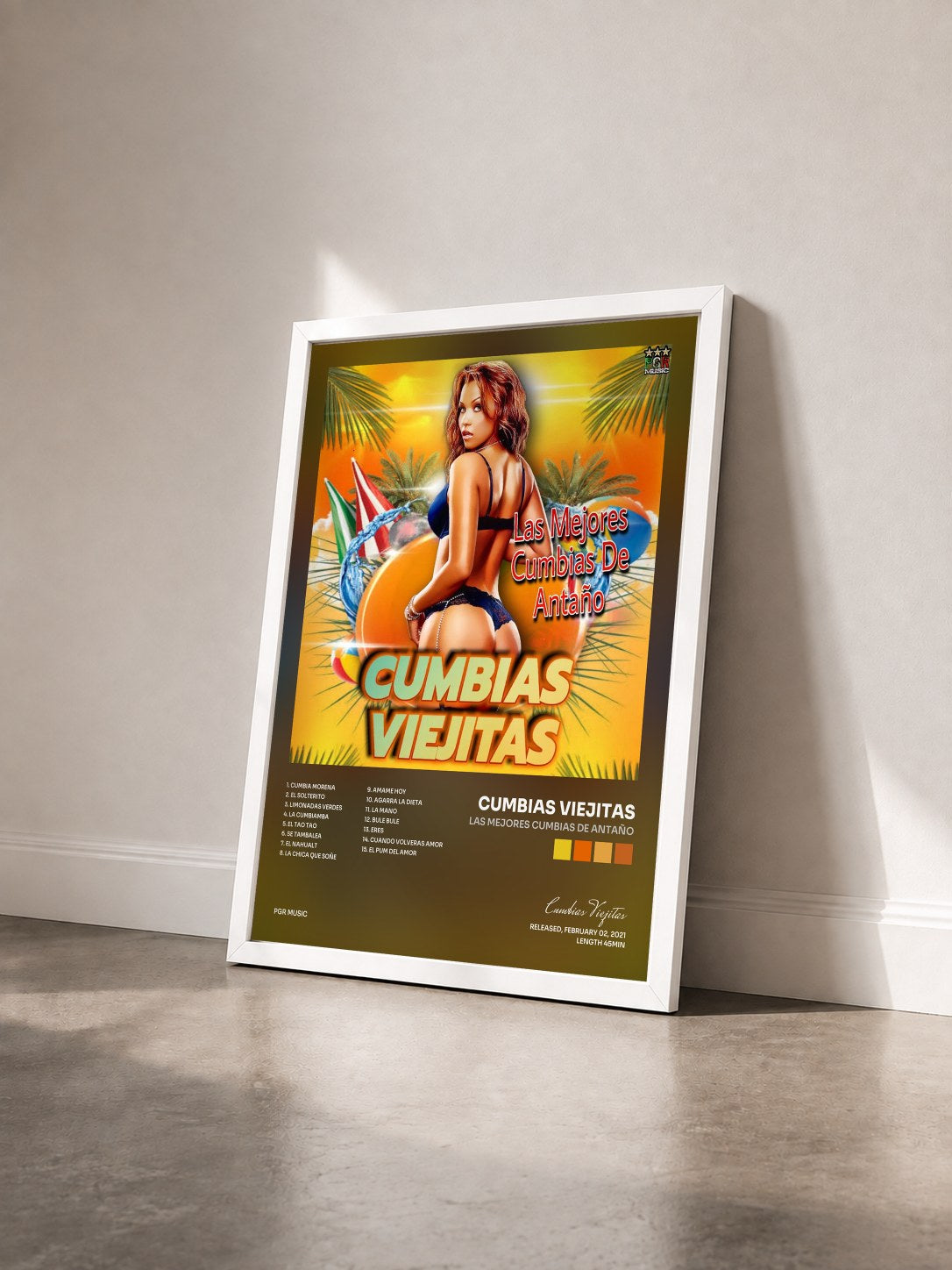 #blanc Tableau de l'album Las Mejores Cumbias De Antaño de Cumbias Viejitas vu de trois quarts, cadre blanc