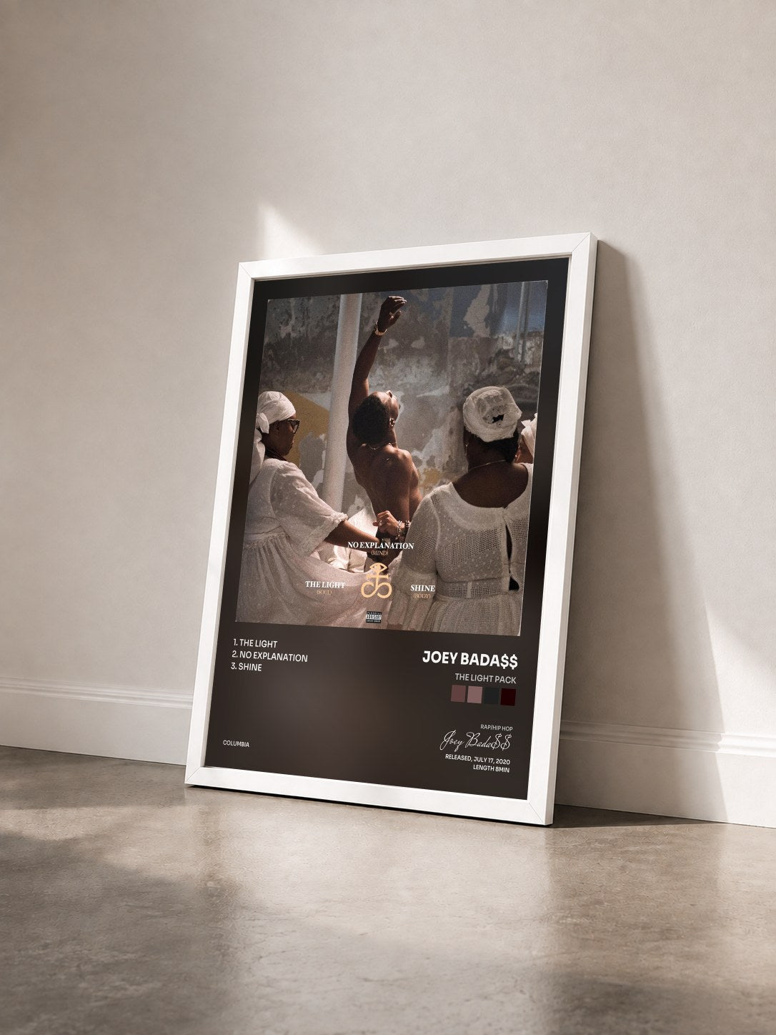 #blanc Tableau de l'album The Light Pack de Joey Bada$$ vu de trois quarts, cadre blanc