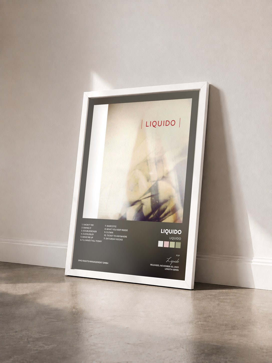 #blanc Tableau de l'album Liquido de Liquido vu de trois quarts, cadre blanc