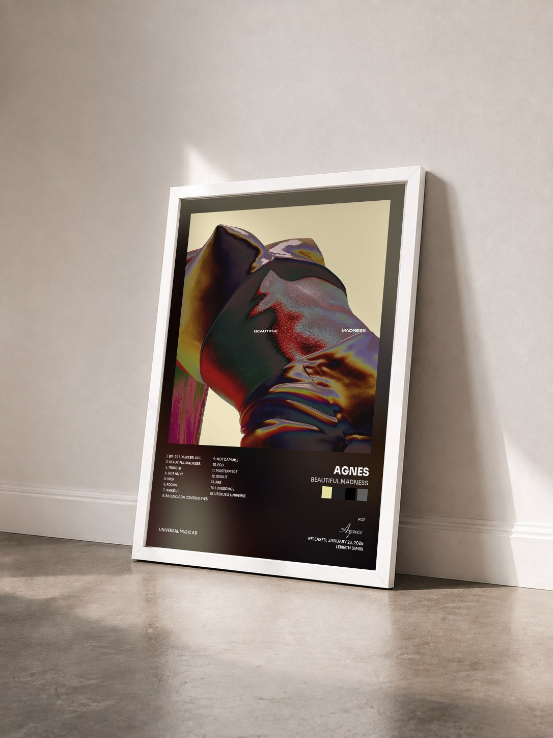 #blanc Tableau de l'album BEAUTIFUL MADNESS de Agnes vu de trois quarts, cadre blanc