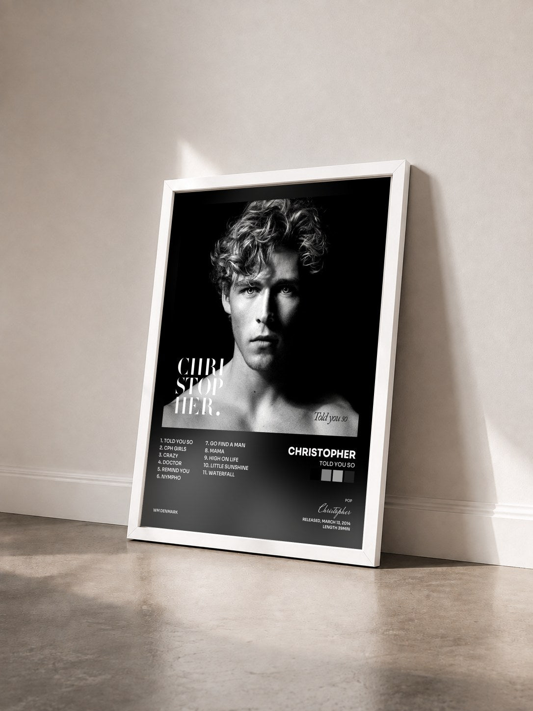#blanc Tableau de l'album Told You So de Christopher vu de trois quarts, cadre blanc