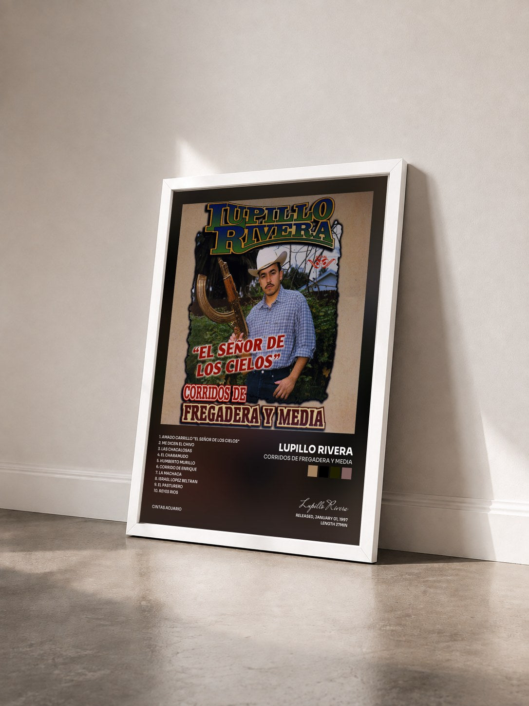 #blanc Tableau de l'album Corridos De Fregadera Y Media de Lupillo Rivera vu de trois quarts, cadre blanc