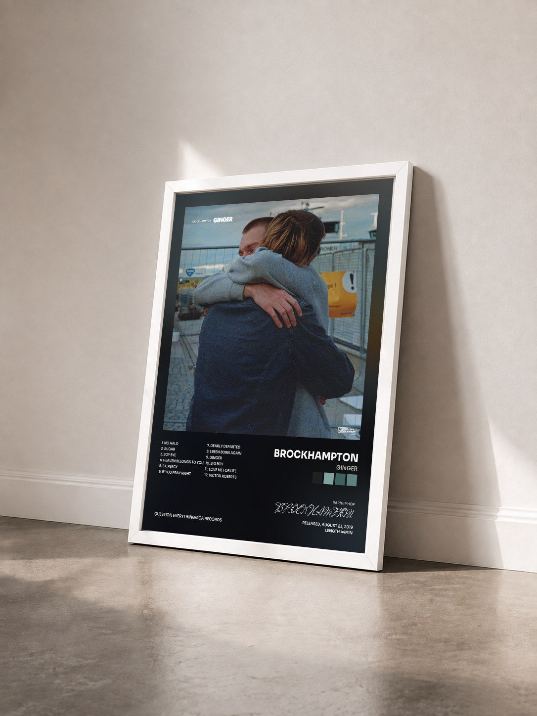 #blanc Tableau de l'album GINGER de BROCKHAMPTON vu de trois quarts, cadre blanc
