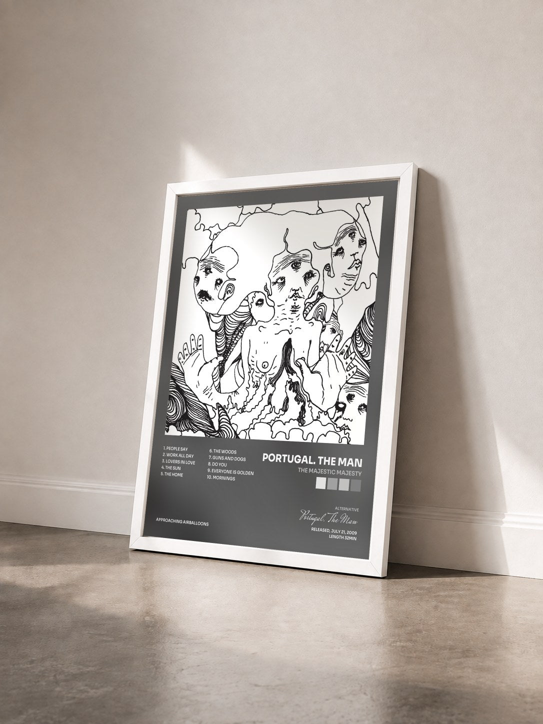 #blanc Tableau de l'album The Majestic Majesty de Portugal. The Man vu de trois quarts, cadre blanc