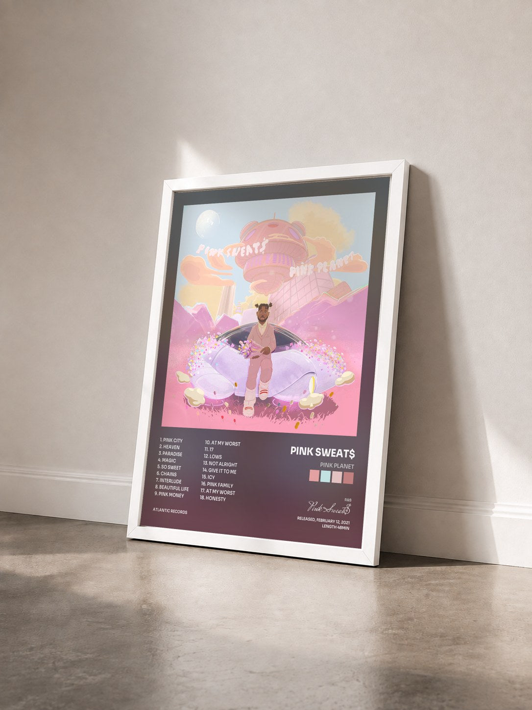 #blanc Tableau de l'album PINK PLANET de Pink Sweat$ vu de trois quarts, cadre blanc