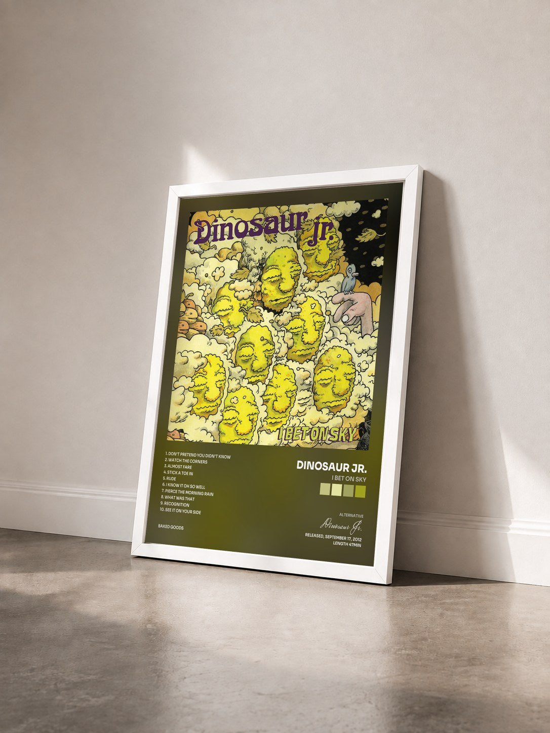 #blanc Tableau de l'album I Bet On Sky de Dinosaur Jr. vu de trois quarts, cadre blanc