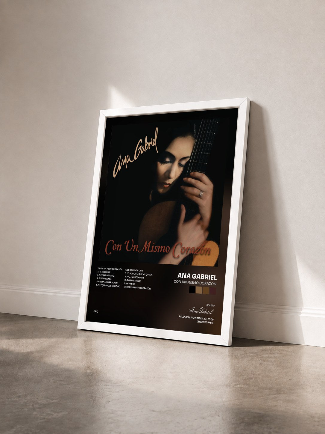 #blanc Tableau de l'album Con Un Mismo Corazon de Ana Gabriel vu de trois quarts, cadre blanc