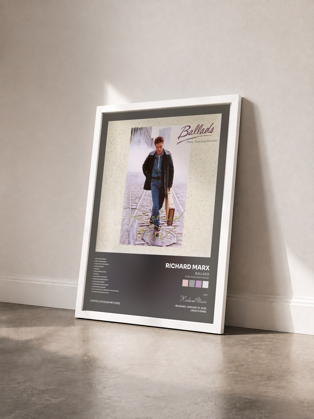 #blanc Tableau de l'album Ballads (Then, Now And Forever) de Richard Marx vu de trois quarts, cadre blanc