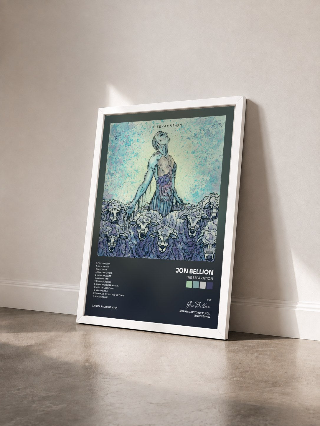 #blanc Tableau de l'album The Separation de Jon Bellion vu de trois quarts, cadre blanc