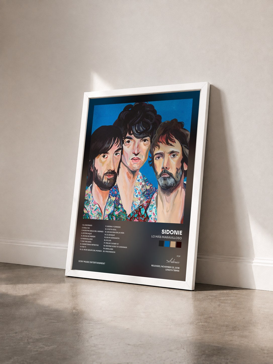 #blanc Tableau de l'album Lo Más Maravilloso de Sidonie vu de trois quarts, cadre blanc