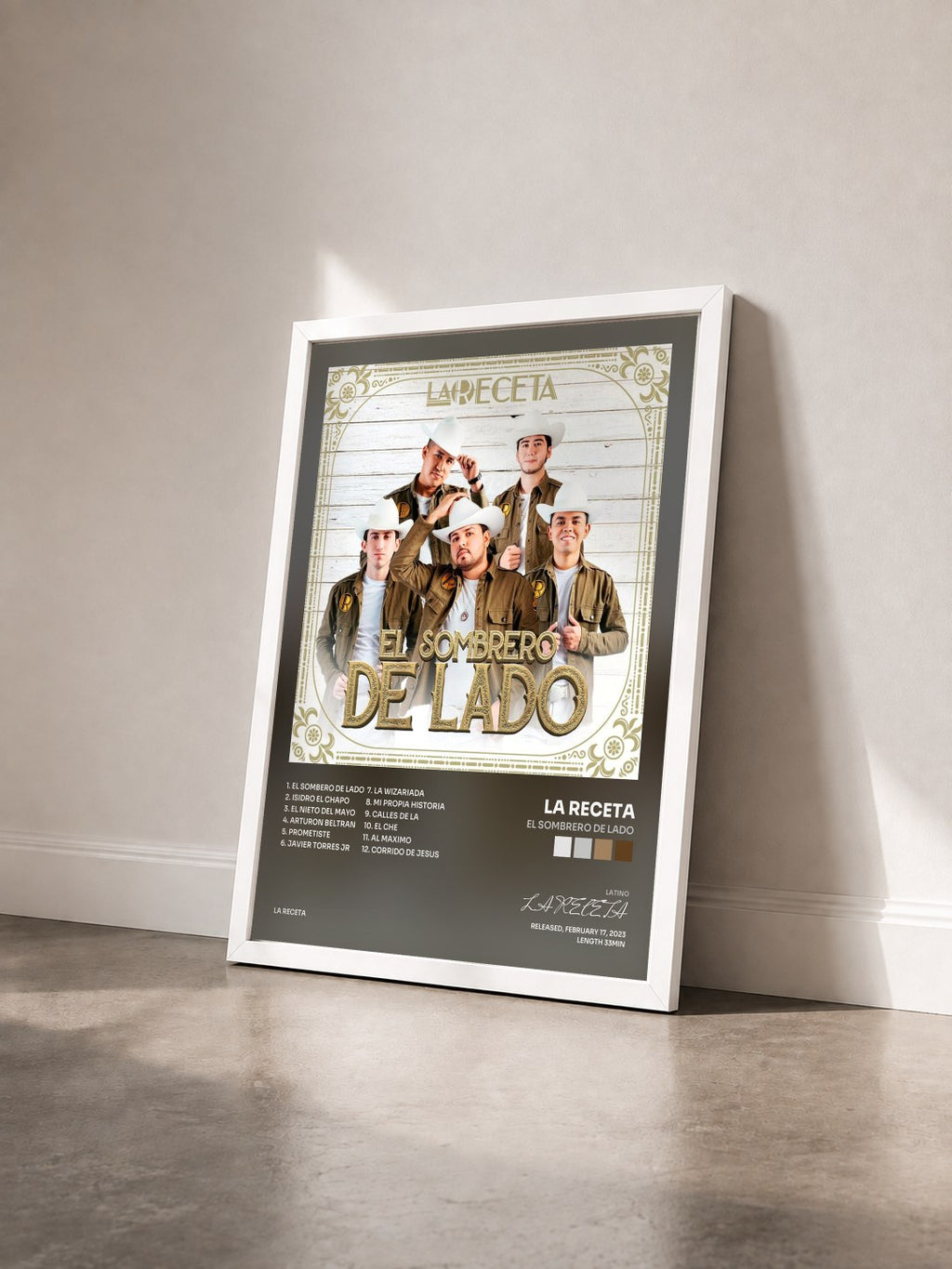 #blanc Tableau de l'album El Sombrero De Lado de LA RECETA vu de trois quarts, cadre blanc