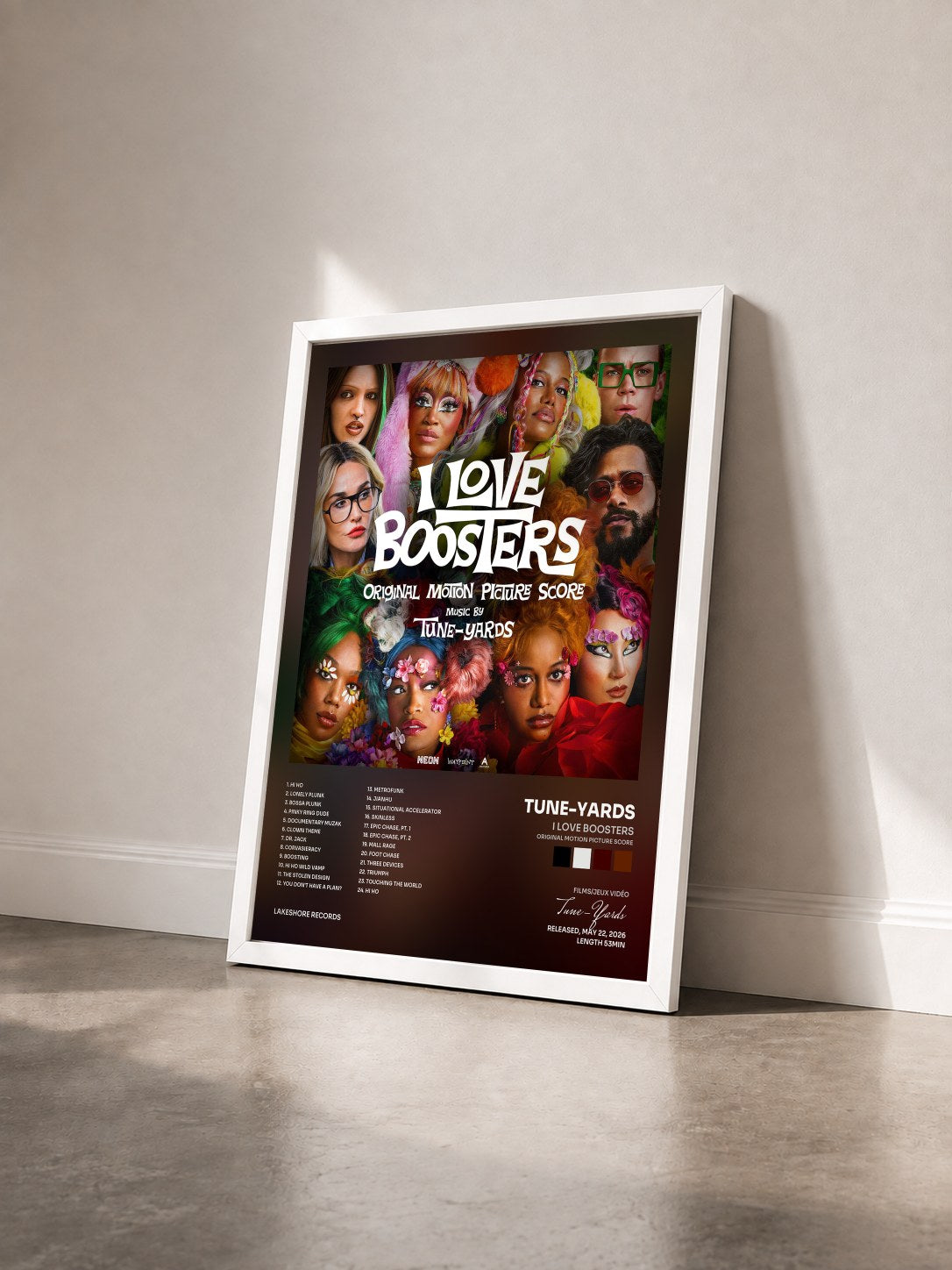#blanc Tableau de l'album I Love Boosters (Original Motion Picture Score) de Tune-Yards vu de trois quarts, cadre blanc