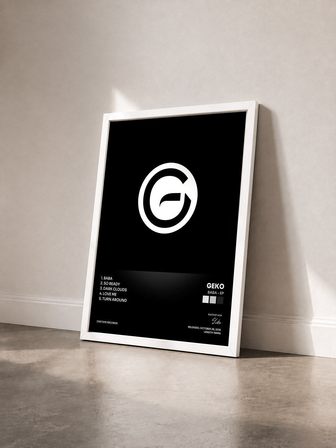 #blanc Tableau de l'album Baba - EP de Geko vu de trois quarts, cadre blanc
