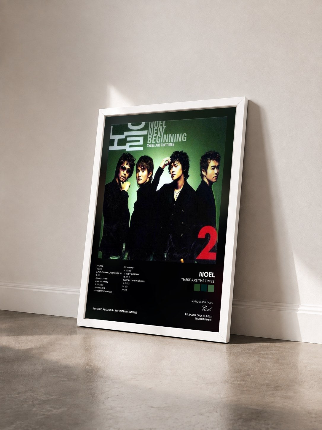 #blanc Tableau de l'album These Are The Times de Noel vu de trois quarts, cadre blanc