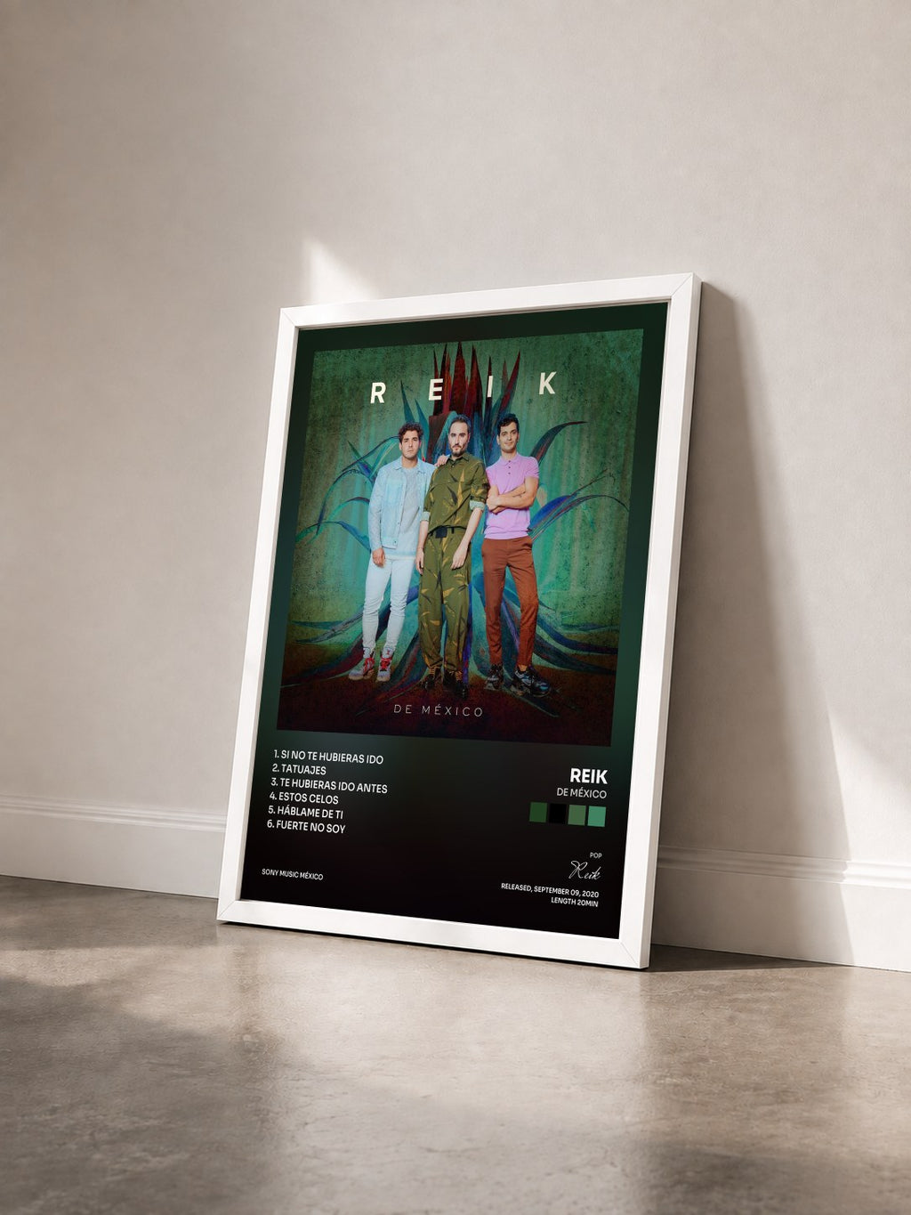 #blanc Tableau de l'album De México de Reik vu de trois quarts, cadre blanc