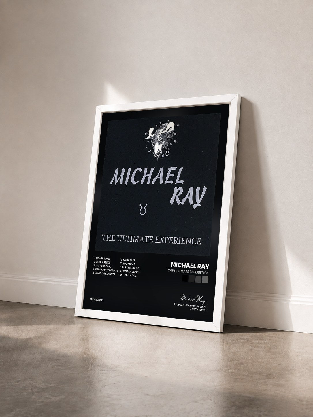 #blanc Tableau de l'album The Ultimate Experience de Michael Ray vu de trois quarts, cadre blanc