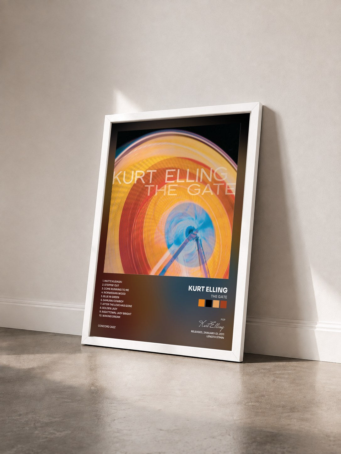 #blanc Tableau de l'album The Gate de Kurt Elling vu de trois quarts, cadre blanc