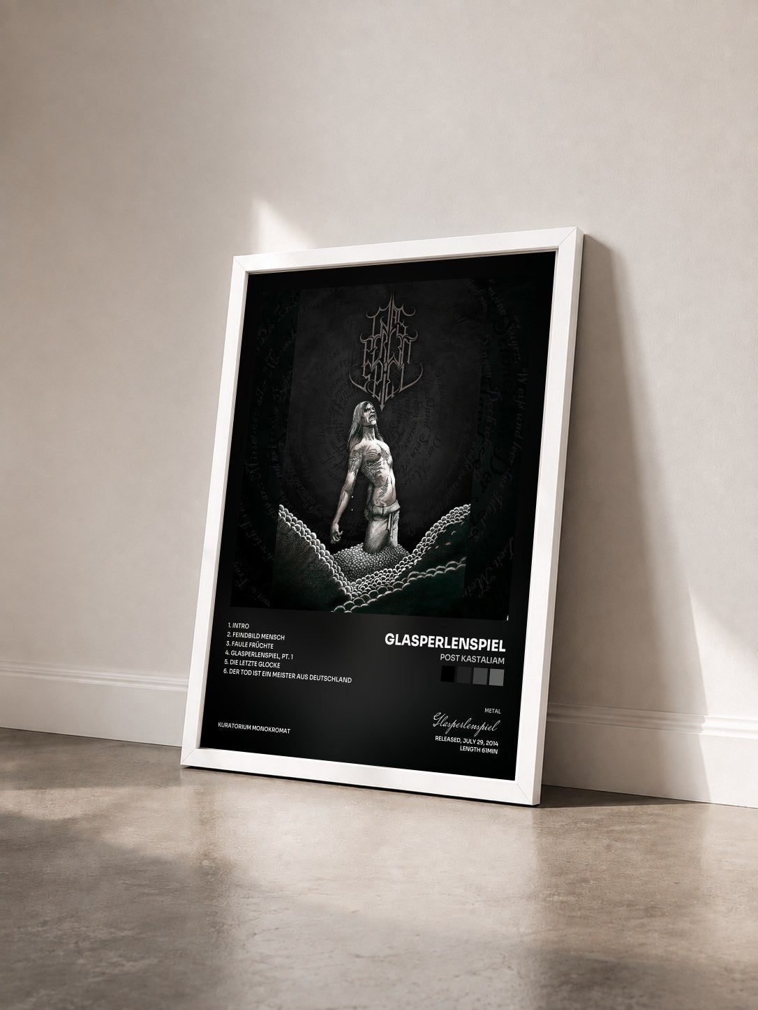 #blanc Tableau de l'album Post Kastaliam de Glasperlenspiel vu de trois quarts, cadre blanc