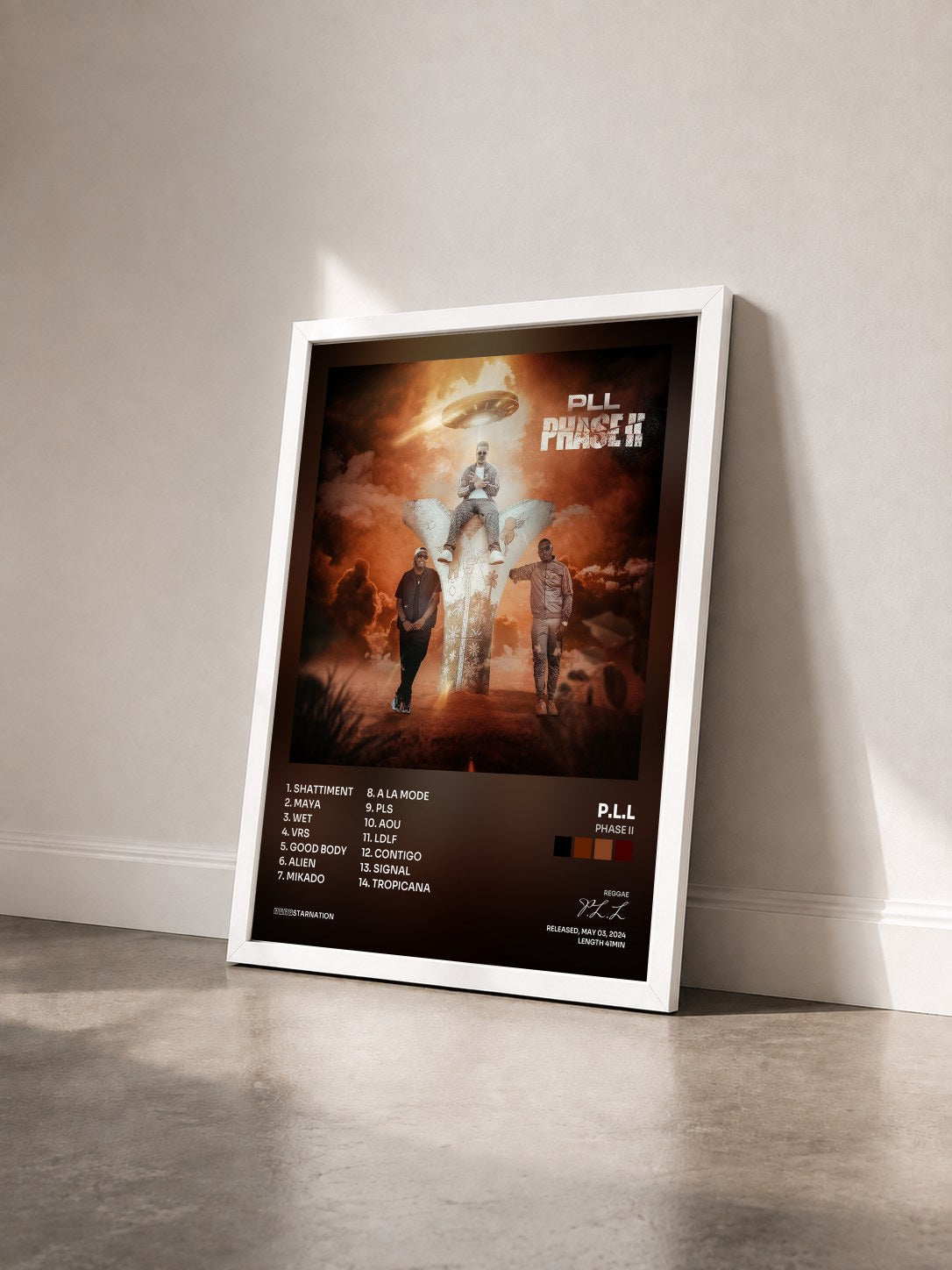 #blanc Tableau de l'album Phase II de P.L.L vu de trois quarts, cadre blanc